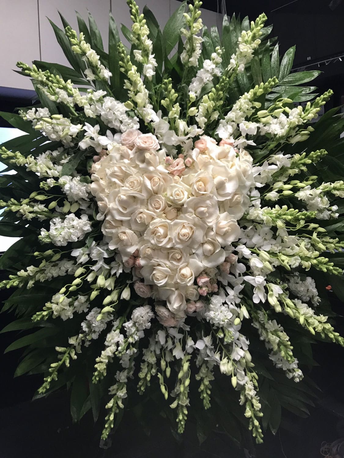 Funeral Arrangment made in Westminster, CA, Orange County, by Bolsa Florist, product is called Willow-Large-White-Heart