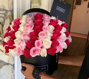 Flower arrangment made in Westminster, CA, Orange County, by Bolsa Florist, product is called Kiss Me More - Flower Box