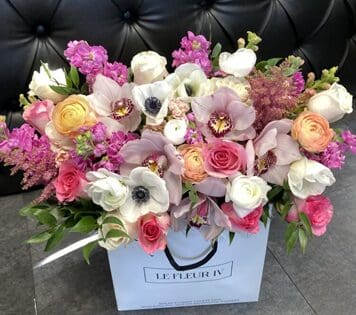 Flower arrangment made in Westminster, CA, Orange County, by Bolsa Florist, product is called Wildest Dreams - Flower Bag